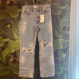 high rise straight leg jeans.